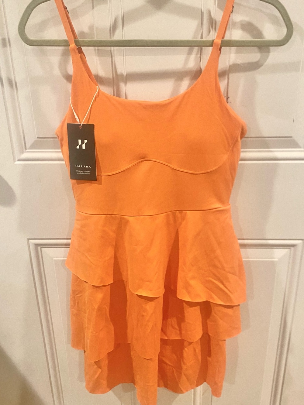 HALARA Bright Coral Tiered Dress NWT size Small with shorts